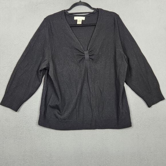 Sarah Spencer Sweater Womens 2X Gray Merino Wool V Neck 3/4 Sleeve Knit - Picture 1 of 11